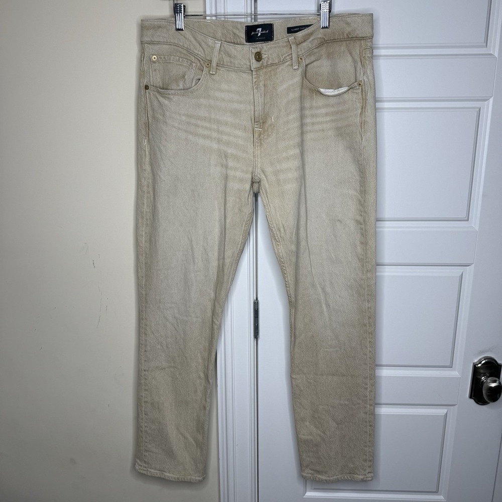 7 For All Mankind Slimmy Tapered Jeans Men's 36 (38/30) Beige Bamboo Stretch - Picture 1 of 10